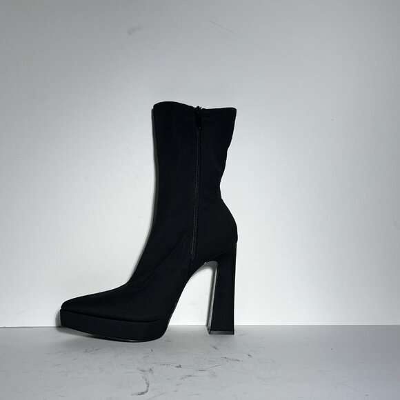 Zara NWOT Stretch Blk Fabric Platform Pointed Toe High Heel Booties Sz. 8 8.5 - Picture 12 of 16